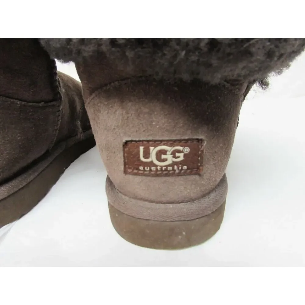 Used UGG Bailey Button Boots 5991Y Big Kid Youth Sz US 5 brown Suede Sheepskin